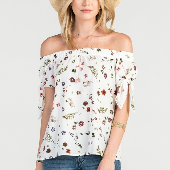 Marissa Off Shoulder Flower Print Top L - Picture 1 of 3