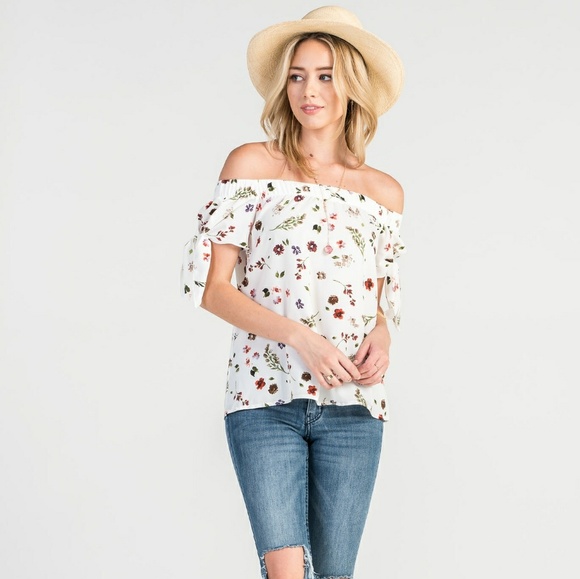 Marissa Off Shoulder Flower Print Top L - Picture 3 of 3
