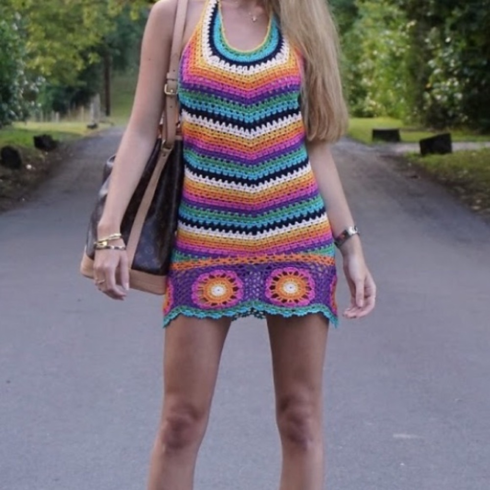 Rat & boa rainbow crochet festival dress