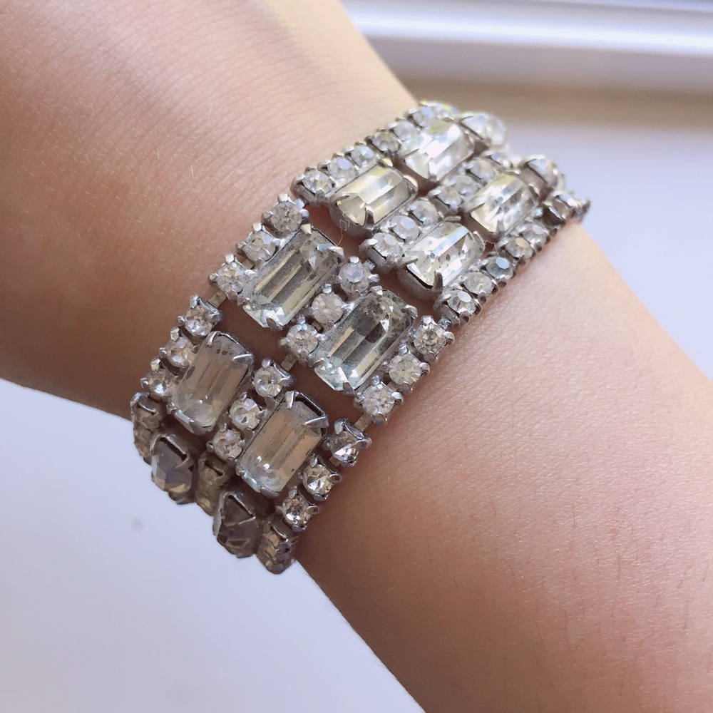 Vintage Glam Rhinestone Silver Bracelet