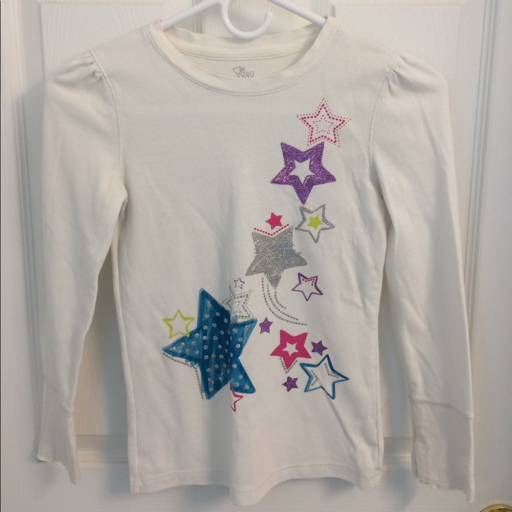 L 10/12 Girls Long Sleeve White w/ stars⭐️