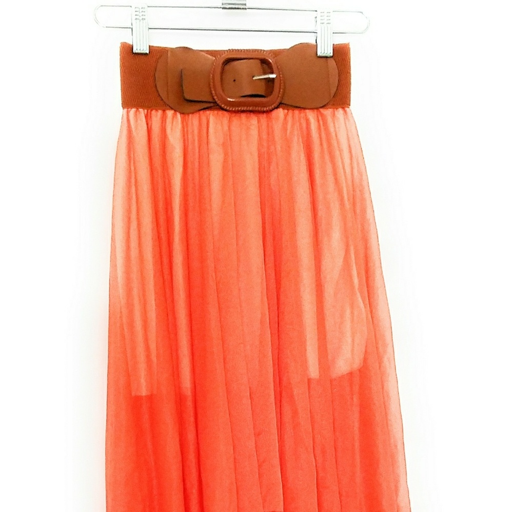 Shimmery Orange Asymmetrical Skirt with Belt S