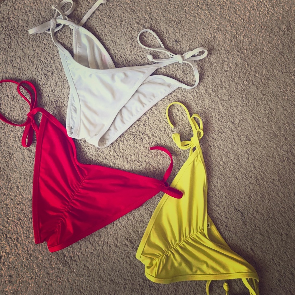 Bundle of ruched bikini bottoms red, yellow, white