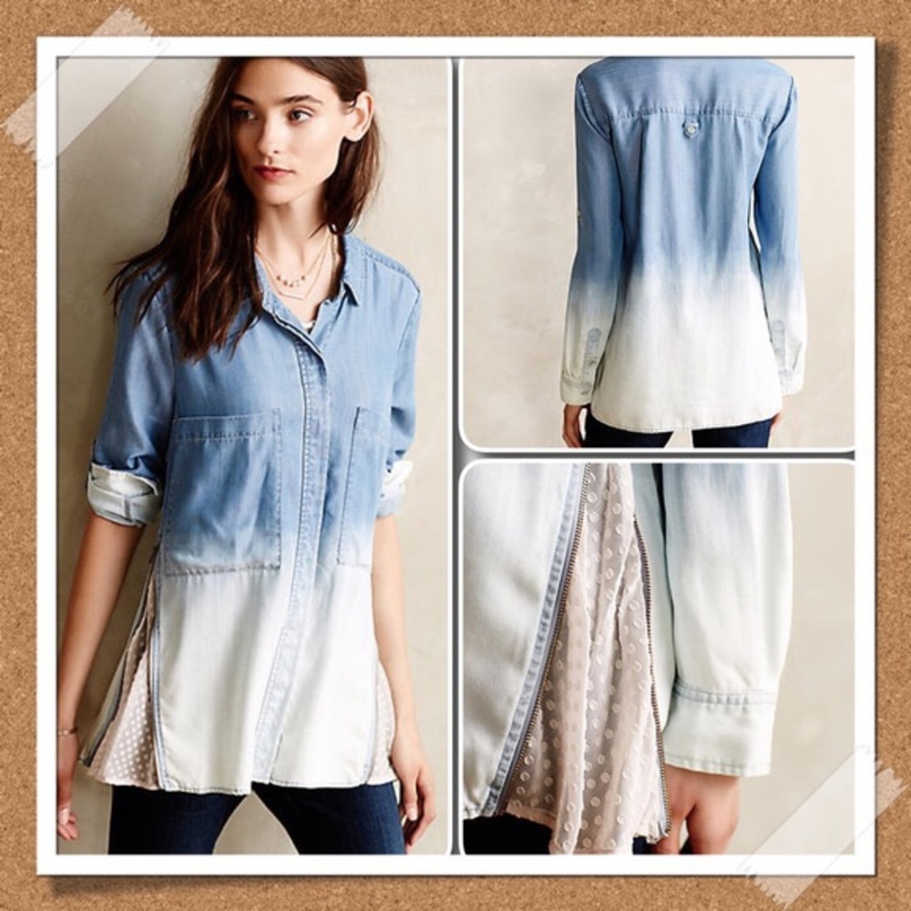 Zipped Lace Chambray Button Down by Holding Horses