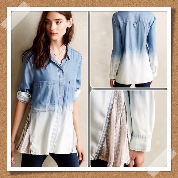 Zipped Lace Chambray Button Down by Holding Horses - Picture 1 of 8