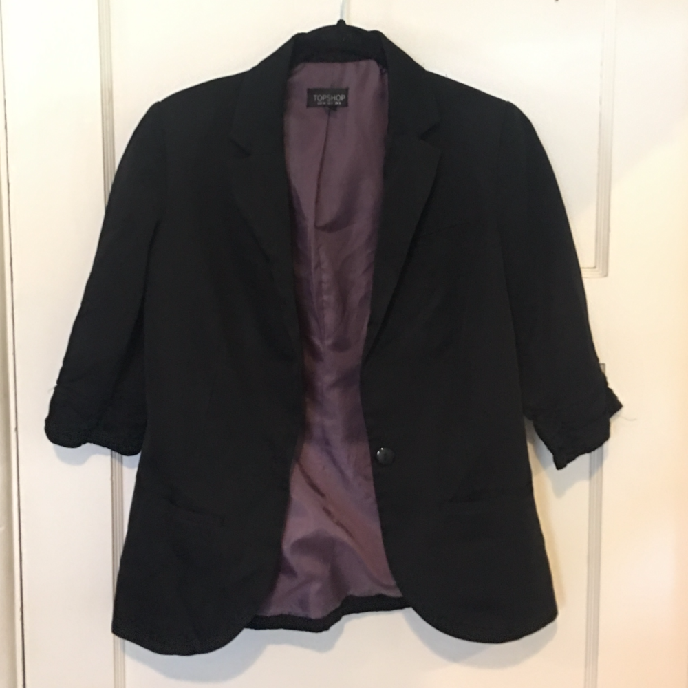 Top Shop Black Blazer with Ruched 3/4 Sleeve