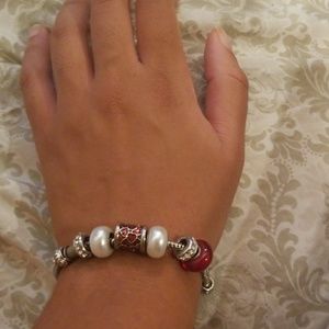 Red and White Beaded Bracelet