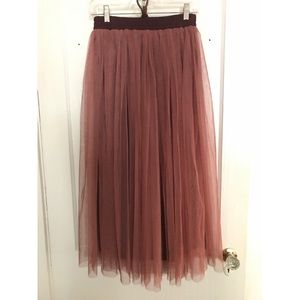 Merlot Tulle Midi-Skirt