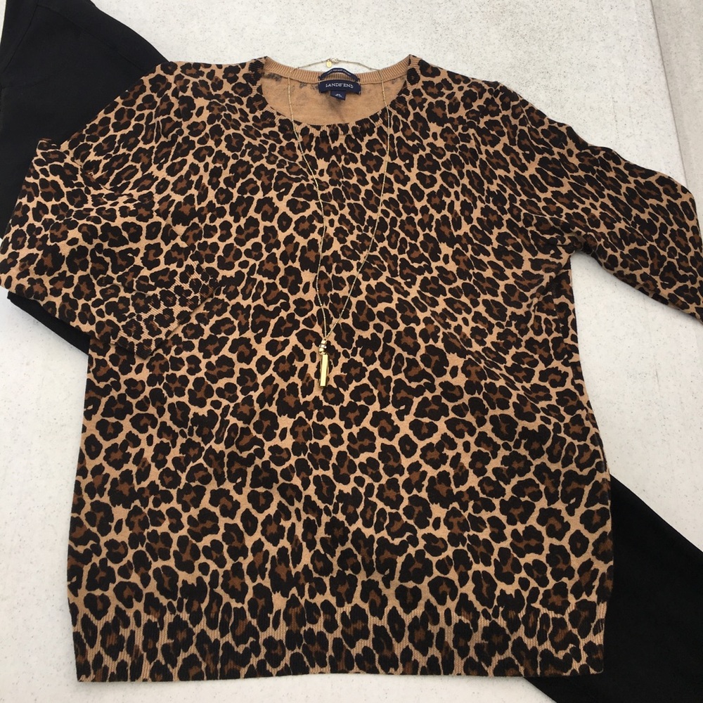 Lands End 3/4 Sleeve Leopard Sweater