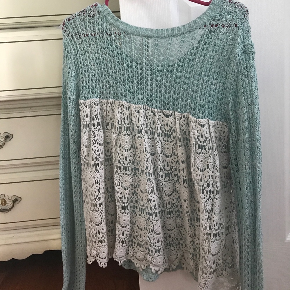 Light blue and crochet sweater