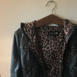Forever 21 Leather Jacket Cheetah Print Lining