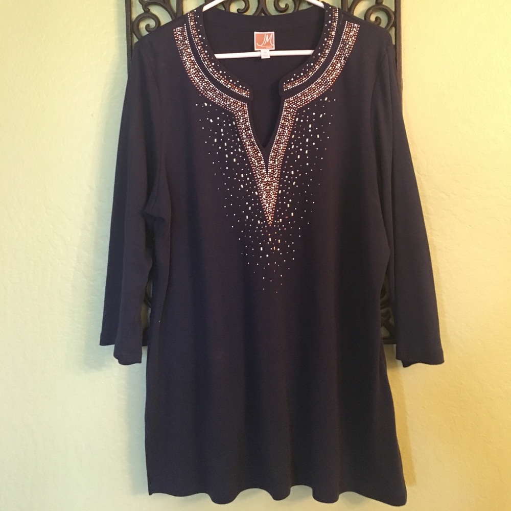 JM Collection Woman Navy Blue 1X 3/4 Sleeves