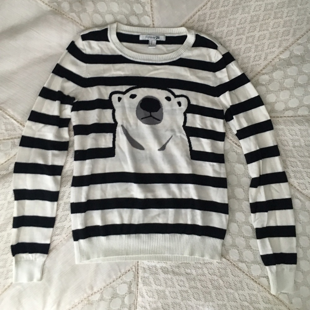 Forever 21 Striped Polar Bear Sweater