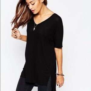 Oversized Slouchy V Neck Rib in Black
