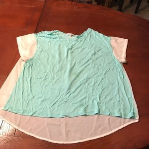 Papaya M Teal and white shirt