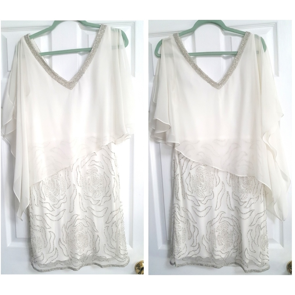 SALE J Kara Embellished Ivory Chiffon Dress