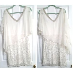 SALE J Kara Embellished Ivory Chiffon Dress