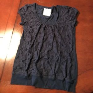 H&M Navy floral lace shirt