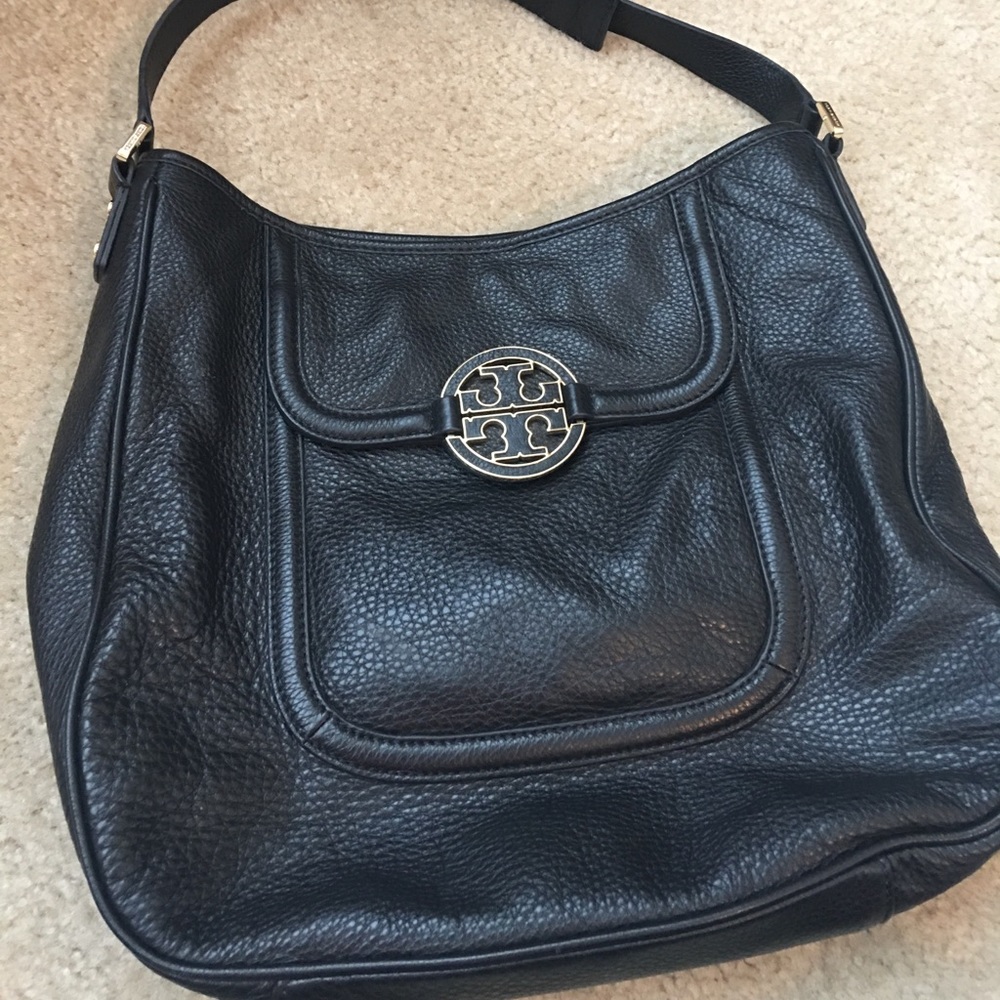 Pebbled Black Leather Tory Burch Hobo Bag