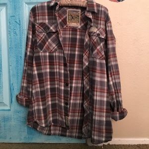 Grey, white, and red flannel