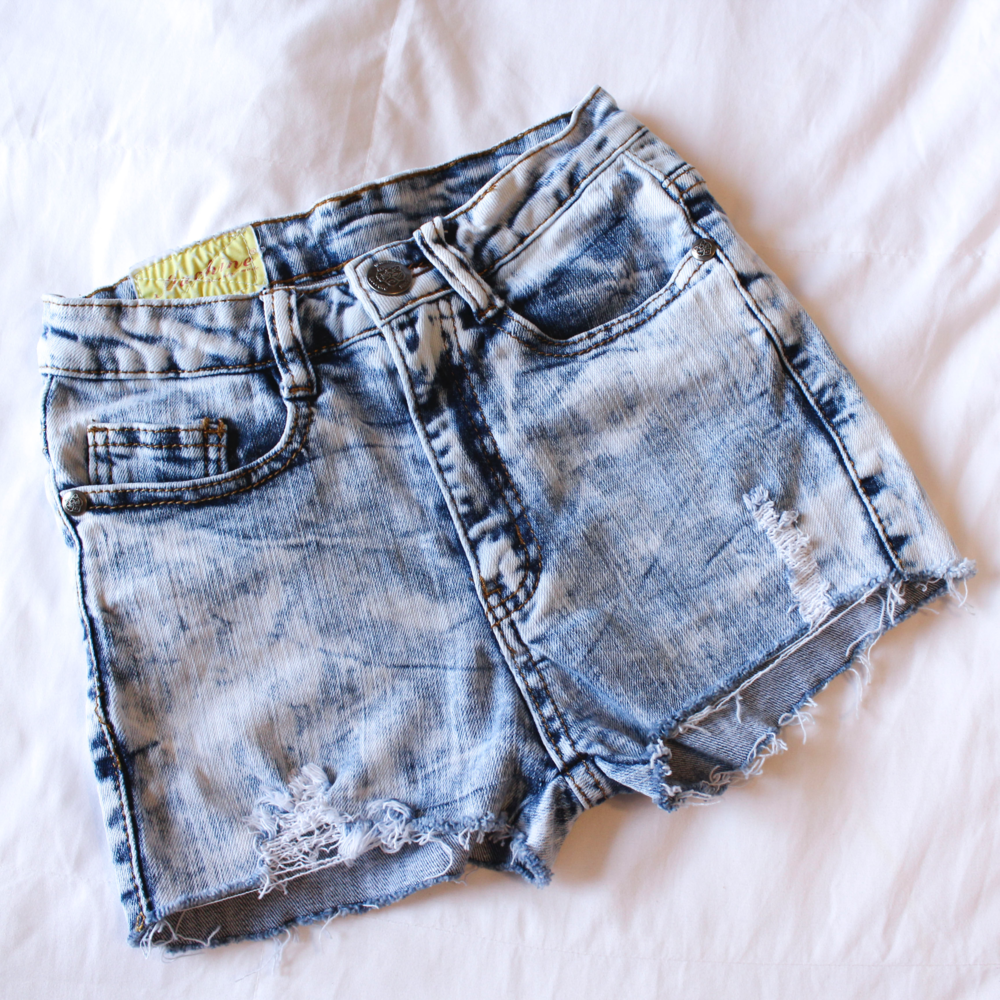 90s Distressed Acid Wash Denim Shorts, High Waste