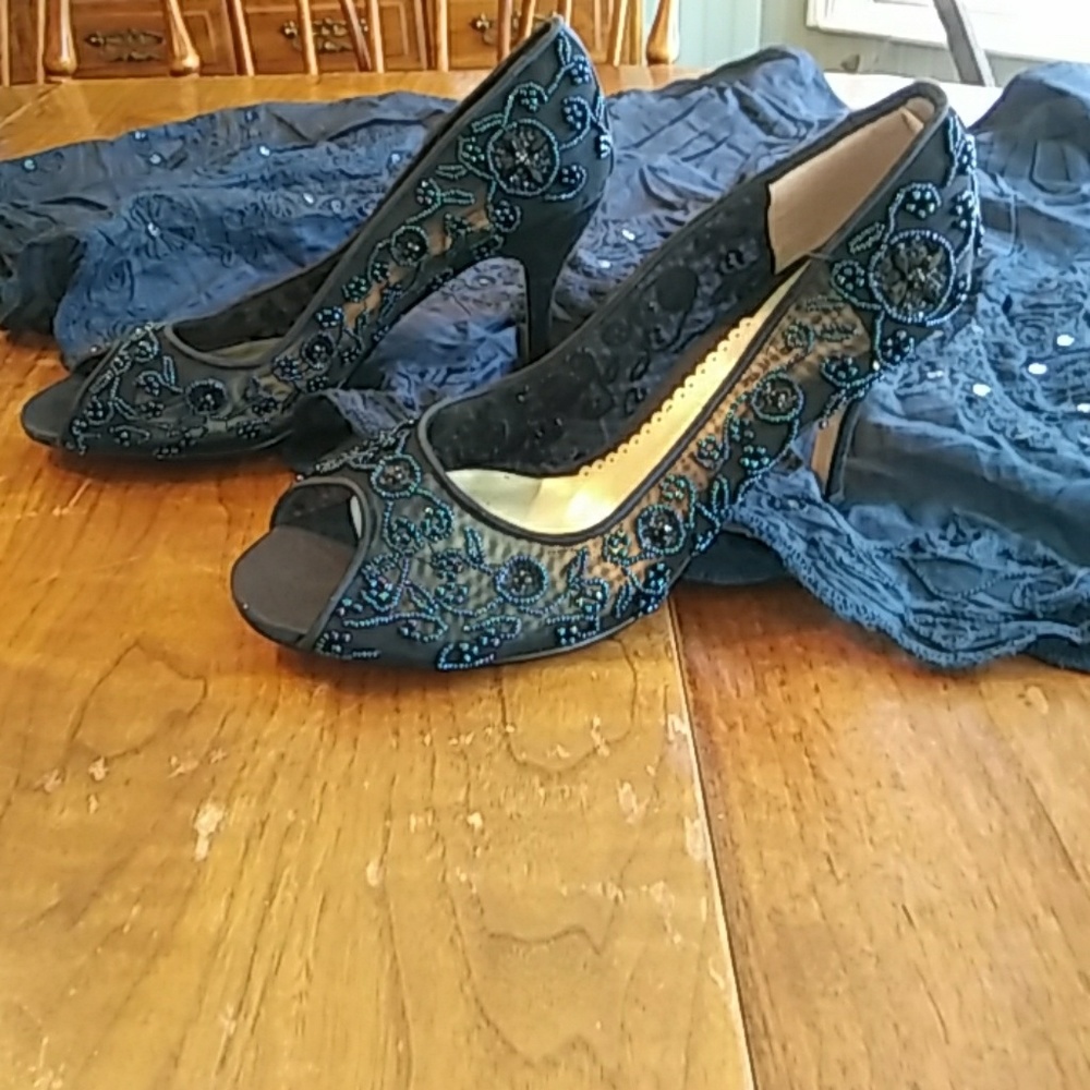 Dark bkue beaded heels