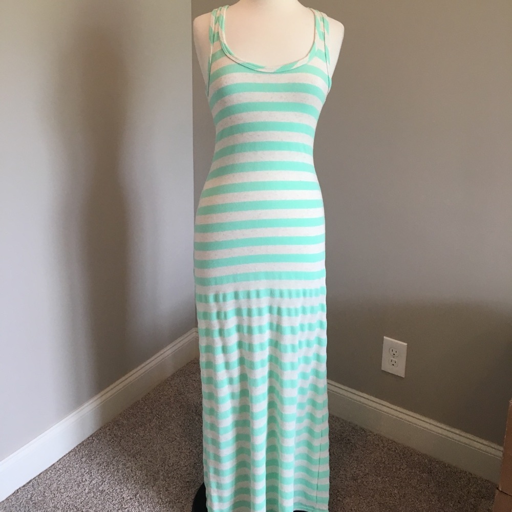 Teal striped maxi dress