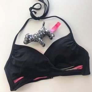 PINK halter wrap black swim top