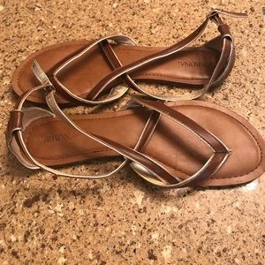 Brown sandals with gold trim 7.5