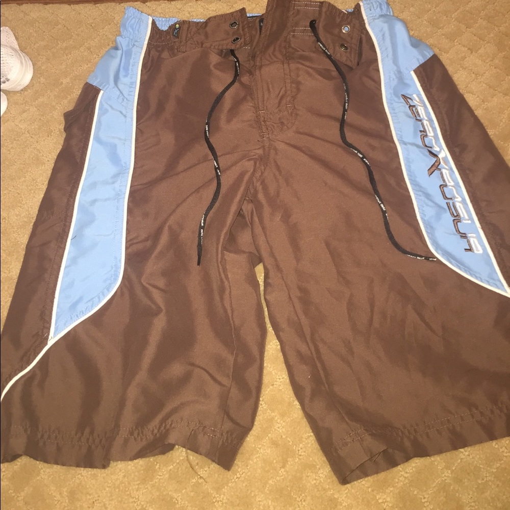 boys brown and blue bathing suit