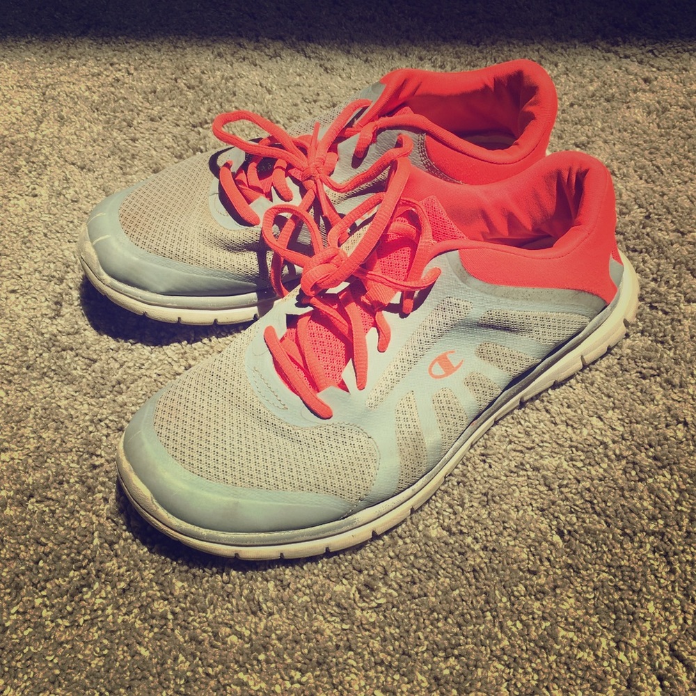 Orange and grey tennis shoes