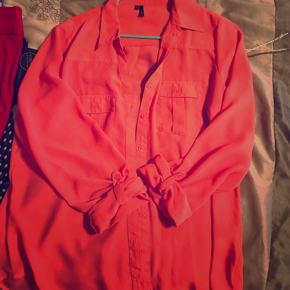 Sheer coral over shirt