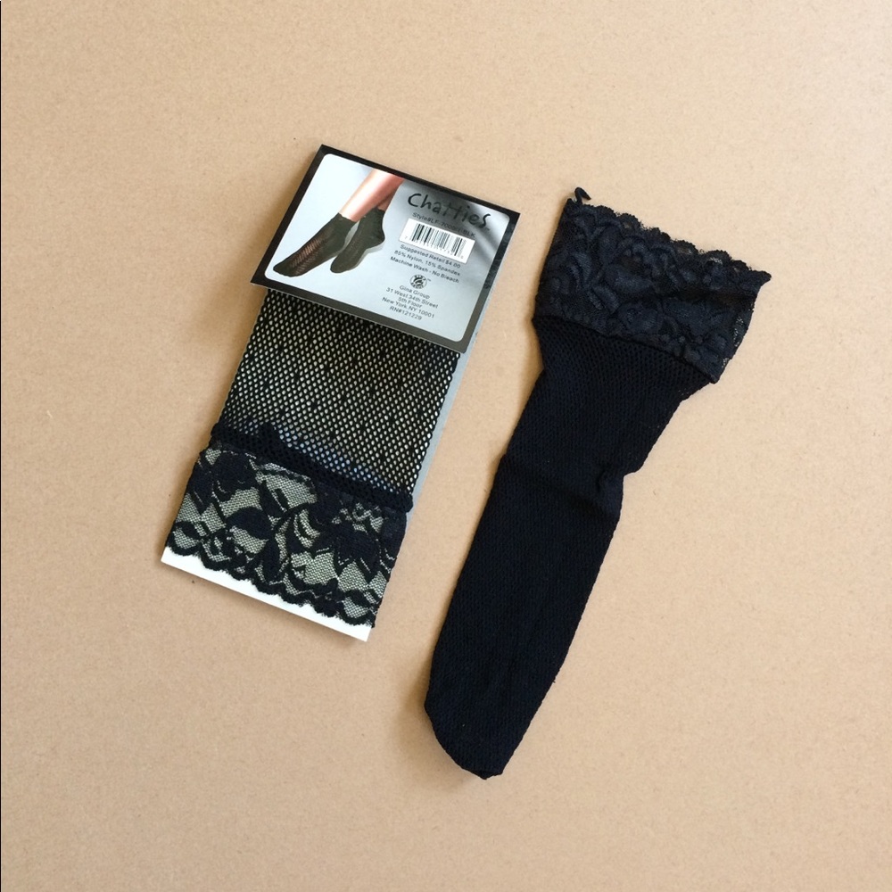 Chatties Black Lace Sheer Ankle Stockings