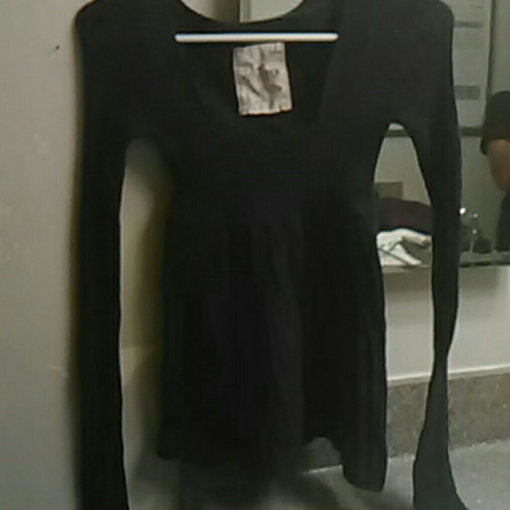 Blue Sweater Blouse with Knit and Ribbed Detailing