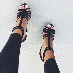 Black velvet strapped heels