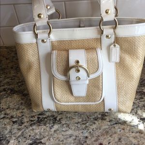Coach raffia/straw white purse
