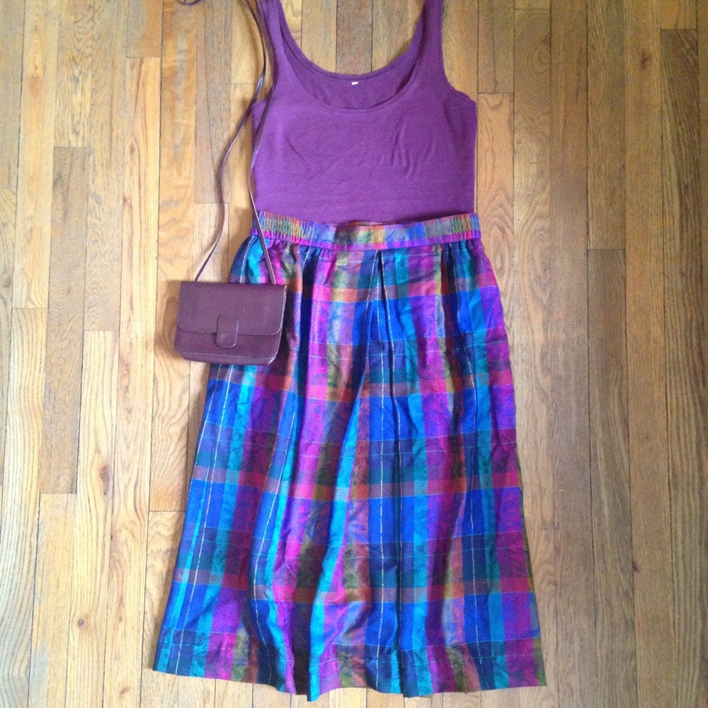 VINTAGE Multicolored Plaid Midi Skirt