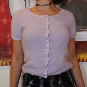 purple fuzzy button shirt