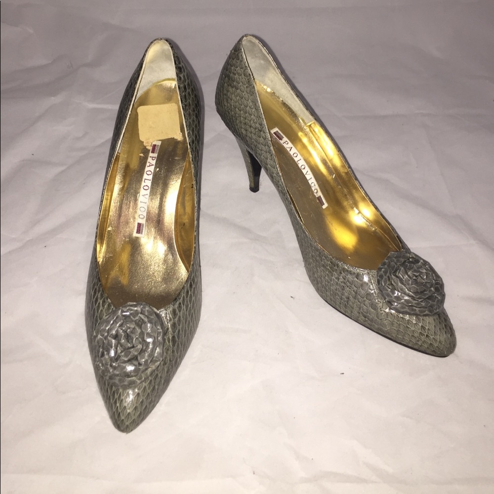 Sea green/Gray Snakeskin Leather Paolo Vico Heels