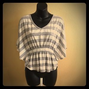 White & Gray Striped Top.
