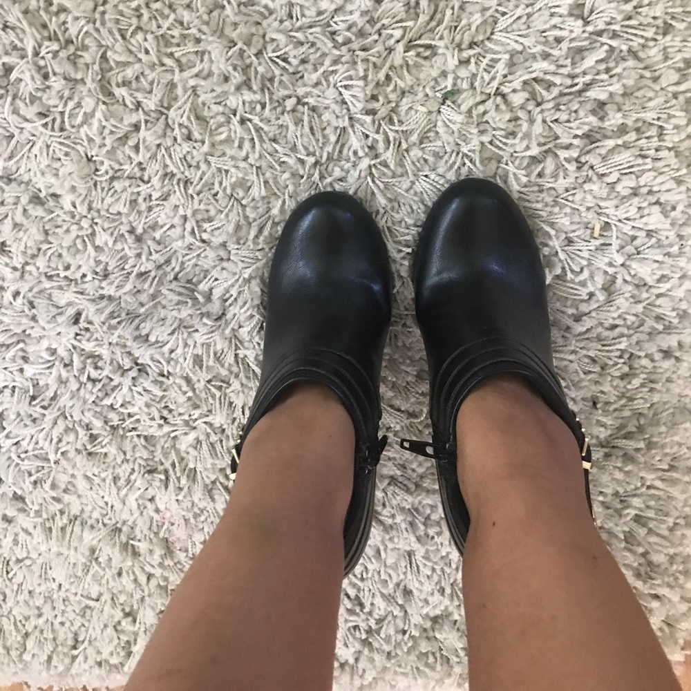 Black ankle booties with beautiful gold hardware. - Picture 2 of 6