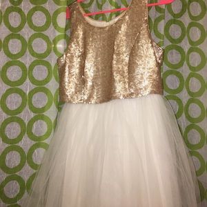 Gold Sequin and White Tool Homecoming/Party Dress