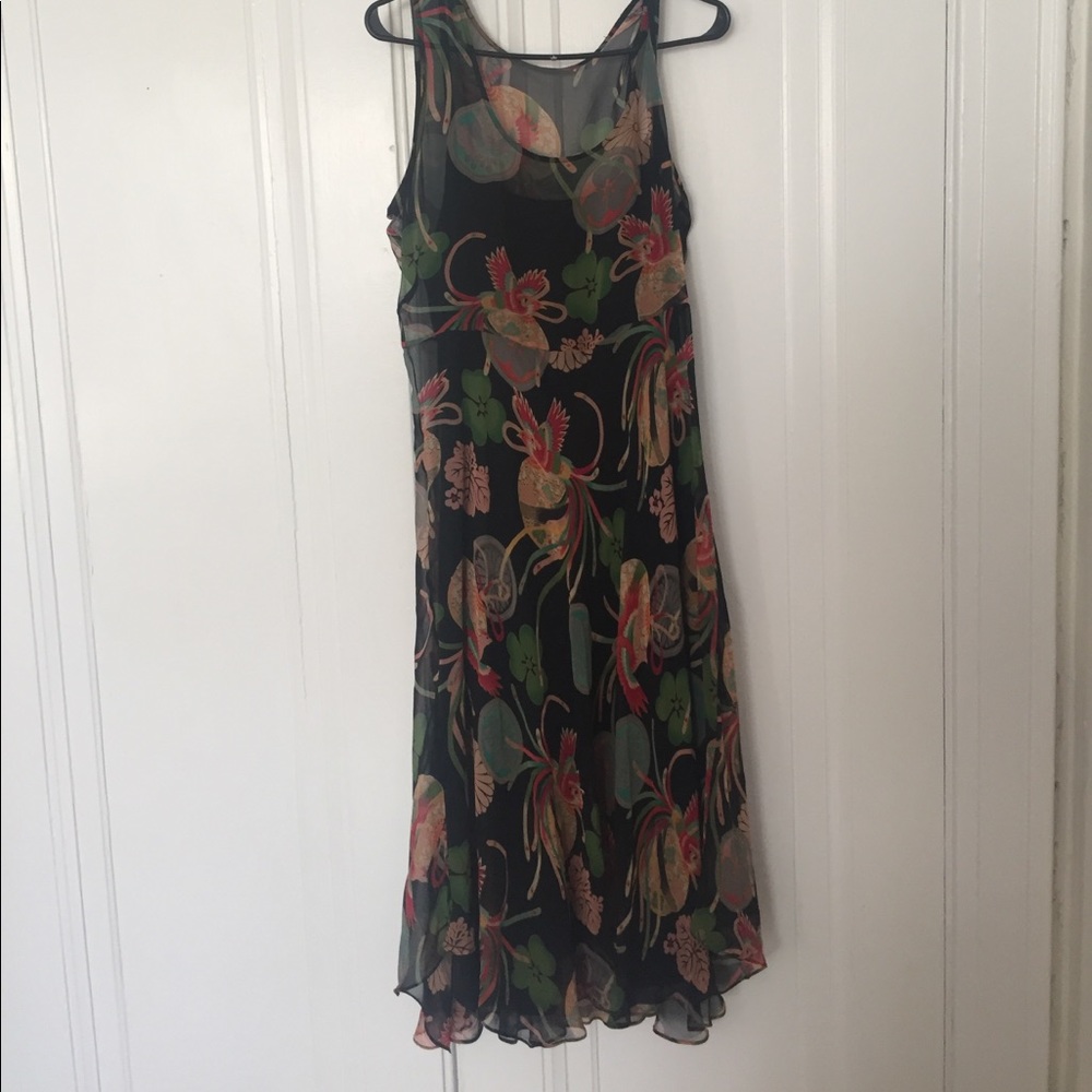 Floral-patterned sun dress with black shell