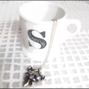 Long grey and gold stone necklace