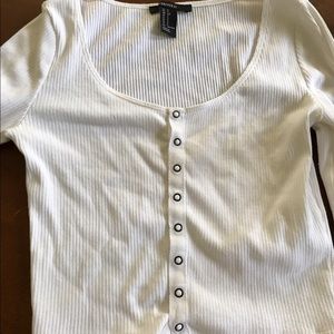 Forever 21 white button down crop top small NWOT