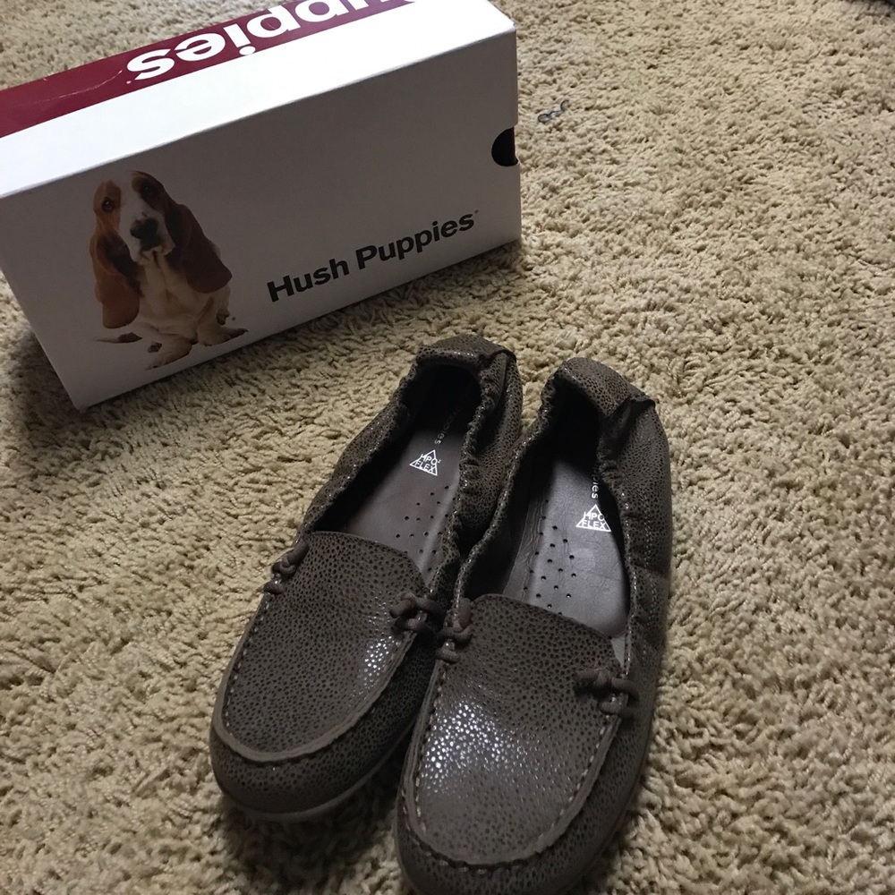 Hush Puppies loafers in almond leather.