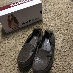 Hush Puppies loafers in almond leather.