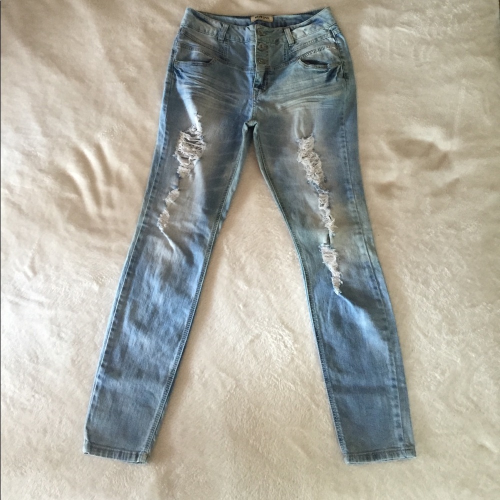 Distressed, Light Wash, High Waisted, Skinny Jeans