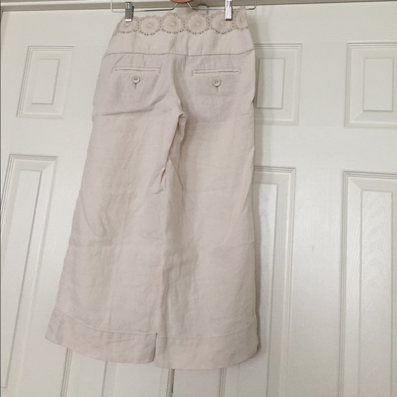 Elevenses from Anthropologie linen pants in cream. - Picture 2 of 4