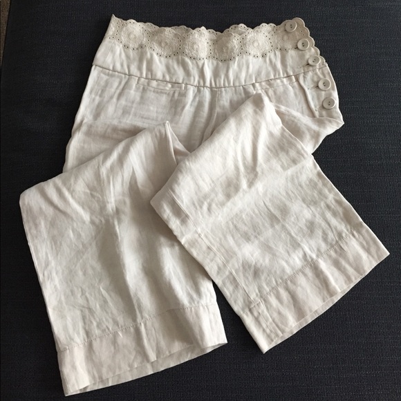 Elevenses from Anthropologie linen pants in cream. - Picture 3 of 4